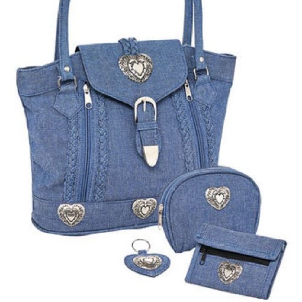 Denim Handbag w/Wallet, Key Accessory, Cosmetic Ba